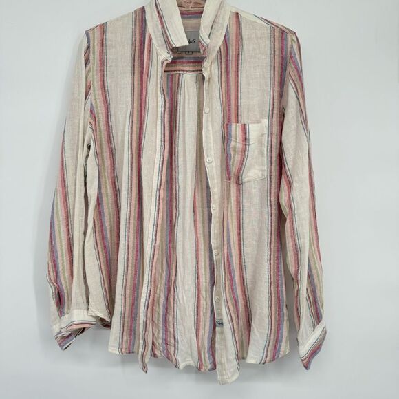 Rails Tops - Rails Charli Havana Stripe Linen Blend Shirt Top Ivory Pastel Metallic Thread S